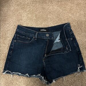 Express Midnight Blue Frayed Denim Shorts